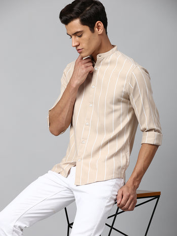 Men's Beige Slim Fit  Casual Shirt