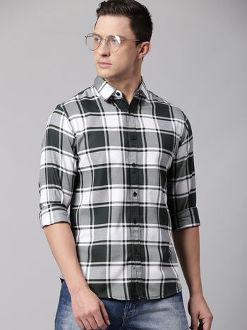 Men's Bottle Green Slim Fit Polycotton Casual Shirt