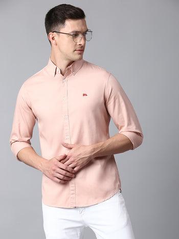 Men's Solid Shell Slim Fit Casual Shirt With Button Down
