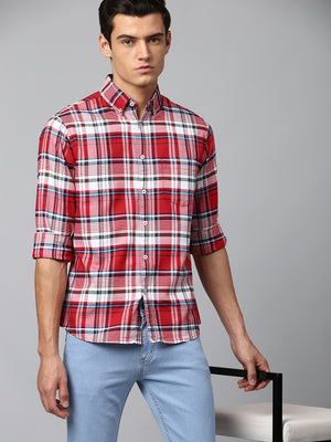 Men's Red Slim Fit Oxford Casual Shirt