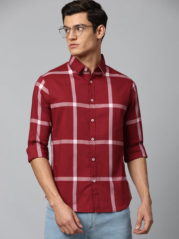 Men's Dark Red Slim Fit Oxford Casual Shirt