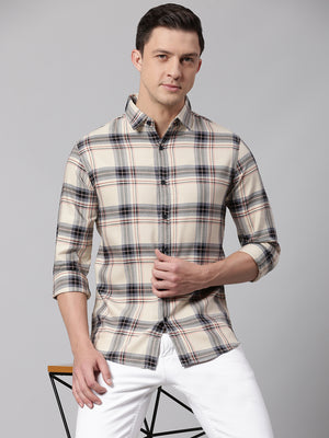 Men's Cream Slim Fit Polycotton Casual Shirt