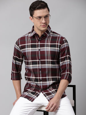 Men's Maroon Slim Fit Polycotton Casual Shirt