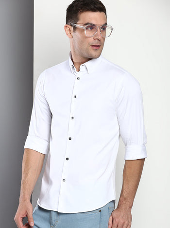 Men's Solid Slim Fit Satin Lycra Casual Shirt With Concealed Button Down & Full Sleeves