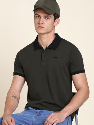 Men's Soft And Stretchy Fabric Olive Casual Polo Tshirt