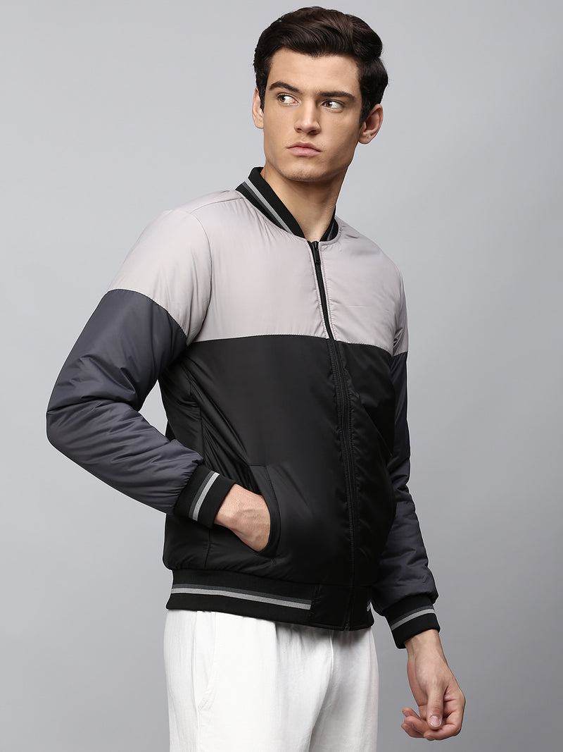 Men's Grey Regular Fit Winterwear Bomber Jacket