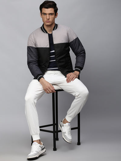 Men's Grey Regular Fit Winterwear Bomber Jacket
