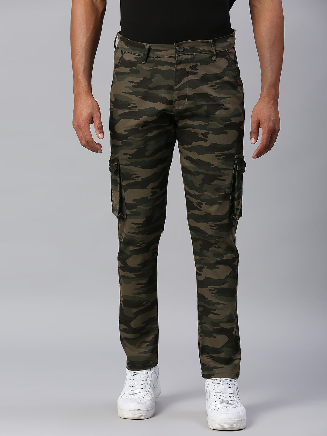 Mens Tapered Fit Camoflague Cotton Cargo (Natural Olive)