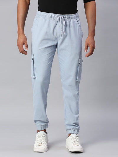 Tapered Fit Cotton Joggers (LIGHT BLUE)