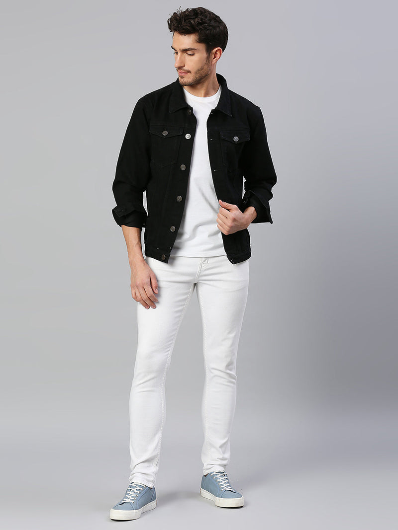 Shoe Blue Jeans White T Shirt Black Leather Jacket Men's Regular