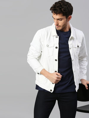 Men's Regular Fit Long Sleeve Button Down Denim Jacket (White