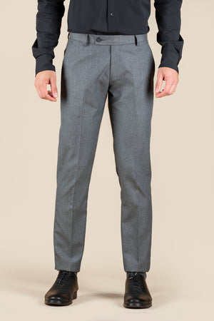 Men's Grey Slim Fit Non Stretch Formal Trouser With Flat Front
