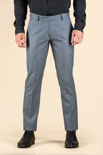 Men's Blue Slim Fit Non Stretch Formal Trouser With Flat Front