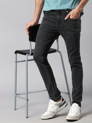 Men's Slim Fit Stretchable Denim Solid Jeans (Black)