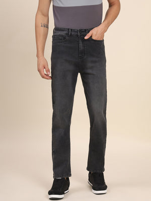 Men's Slim Fit Black Denim Jeans Waistband With Belt Loops Has A Button Rivet And Zip Closure