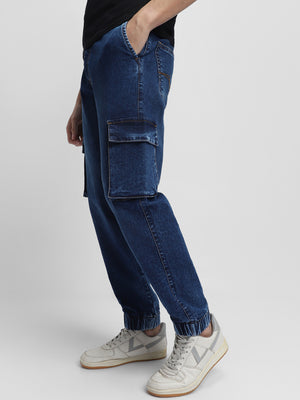 Men's Cargo Jogger Fit Washed Indigo Stretchable Jeans