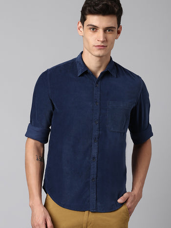 Men's Navyblue Slim Fit Casual Shirt