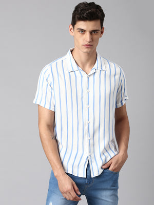 Men's White Slim Fit Half Sleeves Casual Shirt