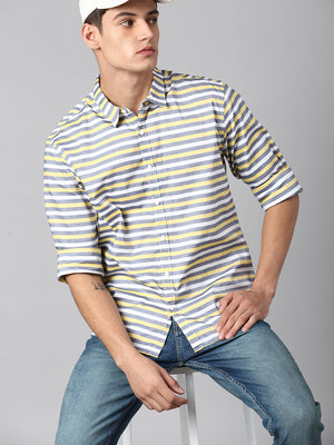 Men's Vertical Stripe Spread Collar Cotton Shirt