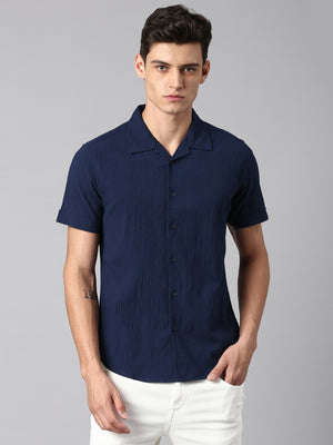 Men's Navyblue Slim Fit Casual Shirt