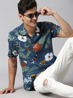 Men's Navyblue Slim Fit Casual Shirt