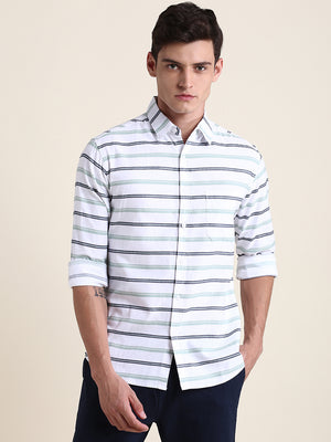 Men's White Striped Slim Fit Casual Shirt