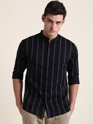 Men's Black Striped Slim Fit Casual Shirt