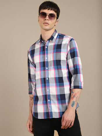 Men's Tartan Checked Pure Cotton Casual Slim Fit Shirt