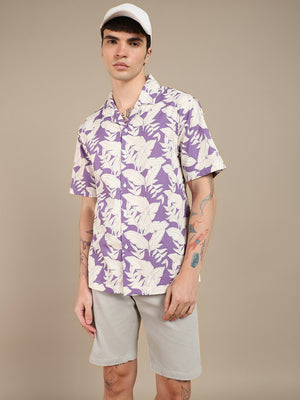 Men's Tropical Printed Cuban Collar Pure Cotton Casual Shirt
