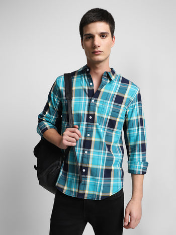 Men's Blue Checkered Full Sleeve Casual Shirts