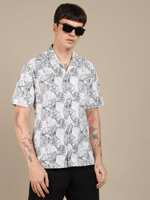 Men's Cuban Collar Regular Fit Solid Blue Casual Shirt