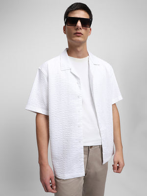 Men's Cuban Collar Regular Fit Solid Yellow Casual Shirt