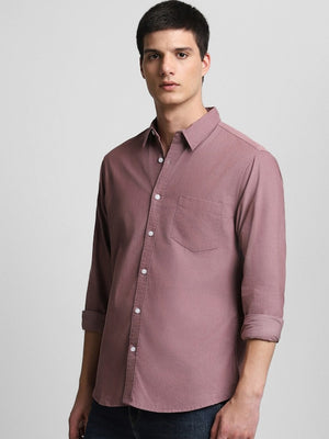 Men's Regular Collar Slim Fit Solid Pink Casual Shirt