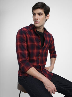 Men's Regular Collar Regular Fit Checks Navy Casual Shirt