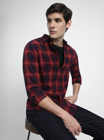 Men's Regular Collar Regular Fit Checks Navy Casual Shirts