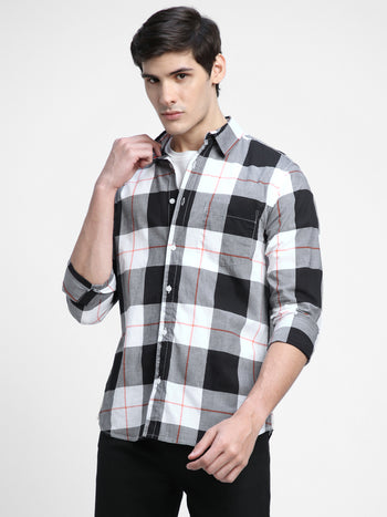 Men's Black Regular Checks Spread Collar Full Sleeves Casual Shirt