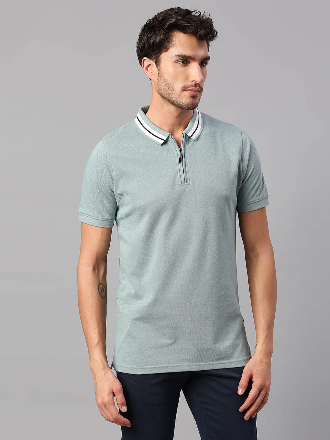 Men's Pure Cotton Solid Half Sleeves Polo T-Shirt (Powder Blue ...