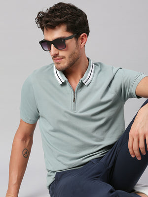 Men's Pure Cotton Solid Half Sleeves Polo T-Shirt (Powder Blue)