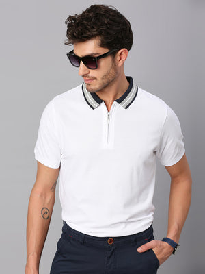 Men's Pure Cotton Solid Half Sleeves Polo T-Shirt (White)
