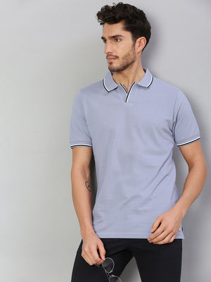 Men's Pure Cotton Solid Half Sleeves Polo T-Shirt (Light Blue)