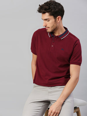 Men's Pure Cotton Solid Half Sleeves Polo T-Shirt (Wine)