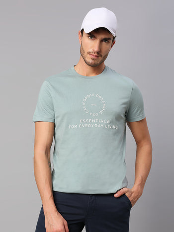 Men's Pure Cotton Printed Half Sleeves Casual T-Shirt (Powder Blue)