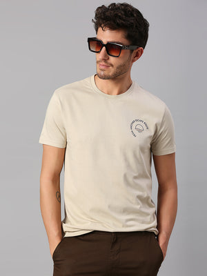 Men's Pure Cotton Printed Half Sleeves Casual T-Shirt (Grey)