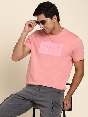 Men's Comfortable And Stylish Pink Casual Crew Neck Tshirt