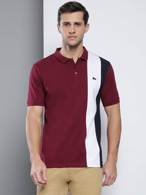 Men's Casual Slim Fit Polo Neck T-Shirt Half Sleeves Color Block Pattern Stylish Pure Cotton Polos