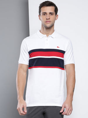 Men's Casual Slim Fit Polo Neck T-Shirt Stylish Half Sleeves T-Shirts Color Block Pattern Pure Cotton Polos