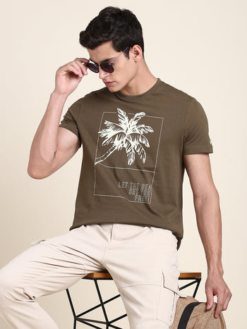 Men's Olive Print T-shirt