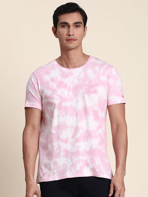 Men's Soft And Stretchy Fabric Pink Casual Crew Neck Tshirt