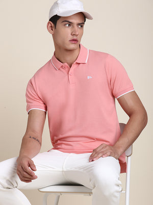 Men's Pink Solid T-shirt