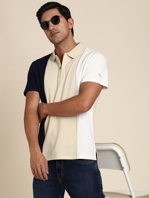 Men's Soft And Stretchy Fabric Beige  Casual Polo Tshirt
